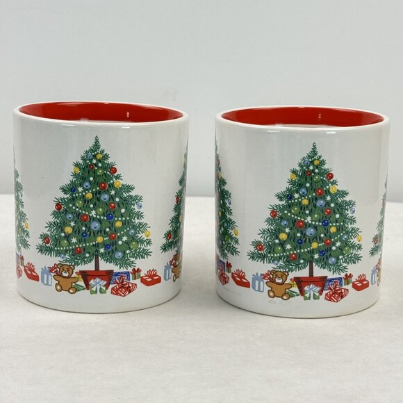 Set Of 2 Vintage Christmas Tree Mugs Himark Japan 12 oz White Red Ceramic Coffee - Picture 8 of 11